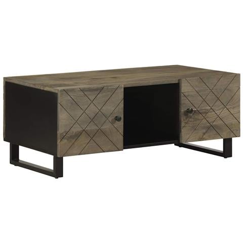 Tavolino Da Salotto Nero 100x54x40cm In Legno Massello Di Mango - Foto 1