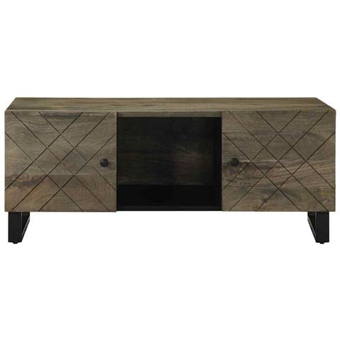 Tavolino Da Salotto Nero 100x54x40cm In Legno Massello Di Mango - Foto 3