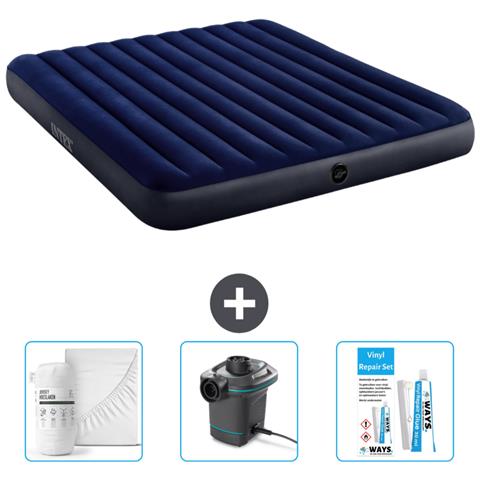 Set Materassino Gonfiabile - 203x183x25 Cm - Blu - Include Accessori Coordinati Cb4 - Foto 1