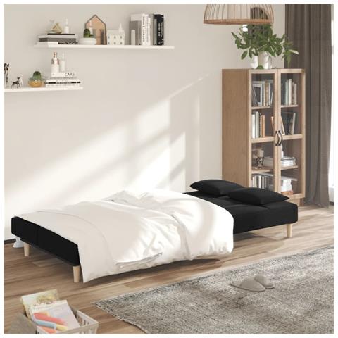 Divano Letto A 2 Posti Con 2 Cuscini Nero In Tessuto - Foto 2