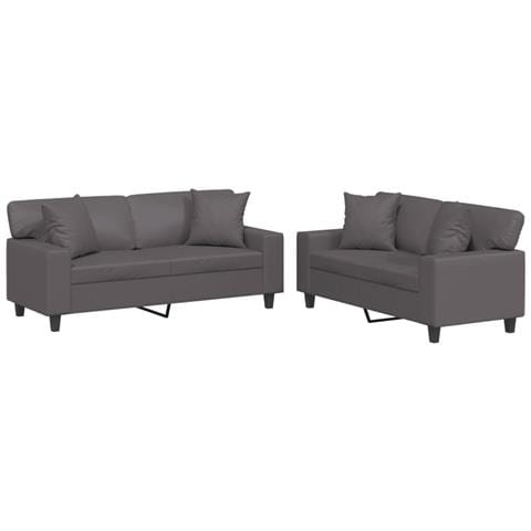 Set di Divani 2 pz con Cuscini Grigio in Similpelle - Foto 1