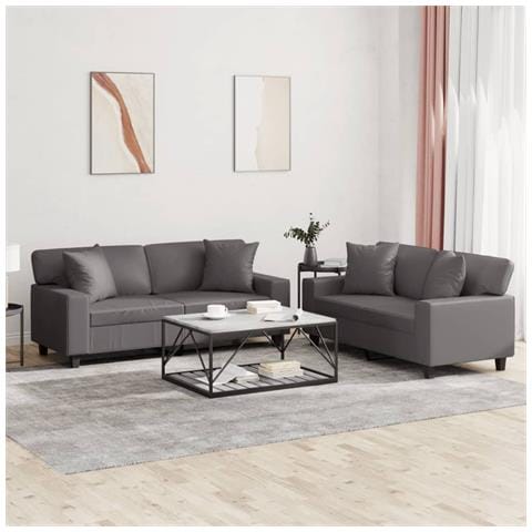 Set di Divani 2 pz con Cuscini Grigio in Similpelle - Foto 2