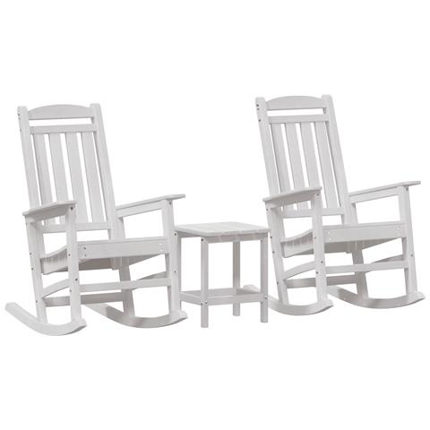 Set Giardino 3 Pezzi Bianco HDPE, Sdraio Dondolo Bianco 70x92x108 cm HDPE, Tavolino Laterale Bianco 38x38x45 cm HDPE - Foto 1