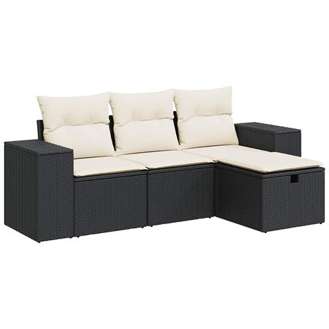 Set Divani da Giardino 4 pz con Cuscini Nero in Polyrattan - Foto 1