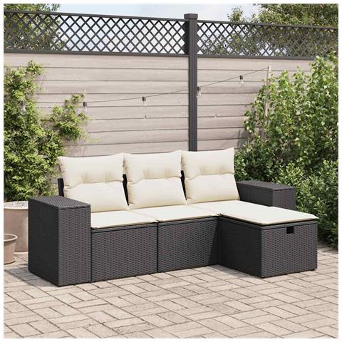 Set Divani da Giardino 4 pz con Cuscini Nero in Polyrattan - Foto 2