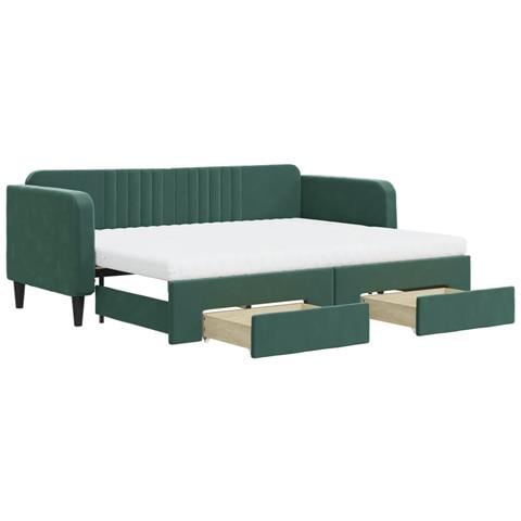 Divano Letto Estraibile Cassetti Verde Scuro 80x200cm Velluto - Foto 1