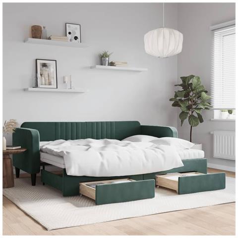 Divano Letto Estraibile Cassetti Verde Scuro 80x200cm Velluto - Foto 2