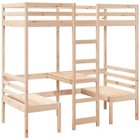 Giroletto Soppalco con Scrivania e Sedie 90x190cm Legno Pino - Foto 1
