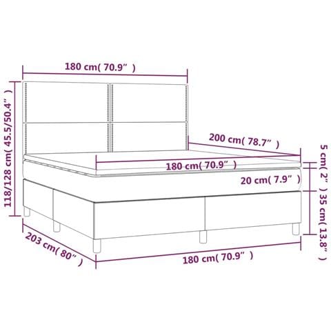 Letto a Molle con Materasso e LED Crema 180x200 cm in Tessuto - Foto 8