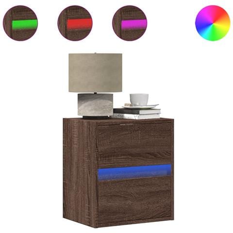 Comodino a Parete con luci LED Rovere Marrone - Foto 1