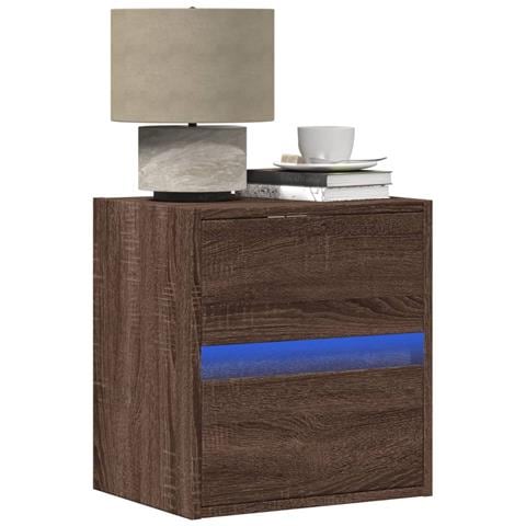 Comodino a Parete con luci LED Rovere Marrone - Foto 2
