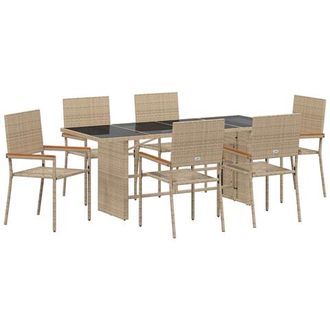 Set da Pranzo per Giardino 7 pcs Beige 190 x 80 x 75 cm - Foto 1