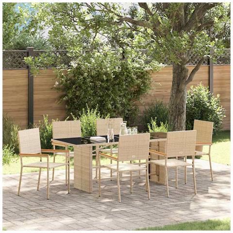 Set da Pranzo per Giardino 7 pcs Beige 190 x 80 x 75 cm - Foto 2