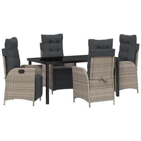 Set da Pranzo per Giardino 5 pcs Grigio chiaro Poly Rattan - Foto 1