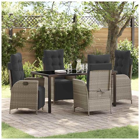 Set da Pranzo per Giardino 5 pcs Grigio chiaro Poly Rattan - Foto 2