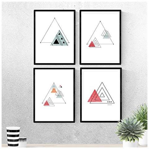 Set Di 4 Stampe Piatti Per Incorniciare Change Of Rumbo Poster In Nordico Con Triangoli Pee Stampa Con Geometriche Nei Rosso E Blu Senza Cornice A4 - Foto 1