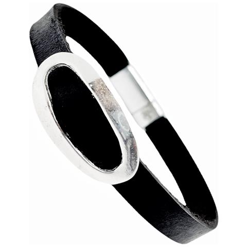 Bracciale In Pelle Con Chiusura A Fibbia Magnetica Nera E Argento - Foto 1
