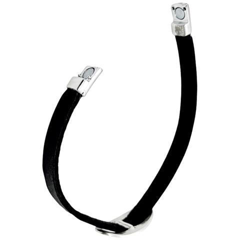 Bracciale In Pelle Con Chiusura A Fibbia Magnetica Nera E Argento - Foto 2