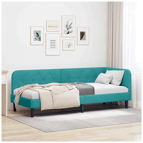 Cornice del letto ad angolo Turchese 80 x 200 cm Velluto - Foto 2