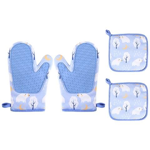 Set Di Guanti Da Forno In Silicone Resistenti Al Calore E Presine In Cotone - Blu - Foto 1