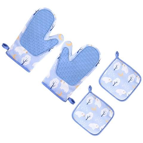 Set Di Guanti Da Forno In Silicone Resistenti Al Calore E Presine In Cotone - Blu - Foto 3
