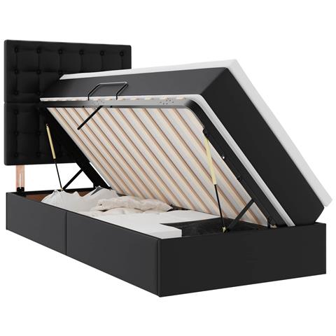 Letto con contenitore e LED Nero 90 x 190 cm Pelle Sintetica - Foto 1