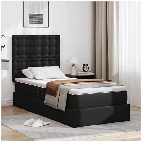 Letto con contenitore e LED Nero 90 x 190 cm Pelle Sintetica - Foto 2