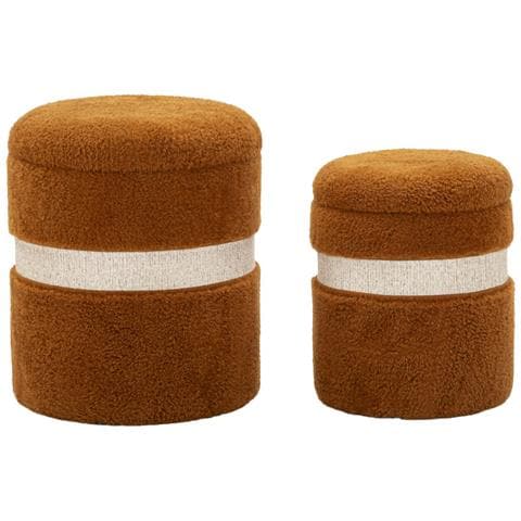Set 2 Pouf Contenitore Saint-moritz In Teddy Marrone Ø40x47 E Ø32x38 Cm - Foto 1