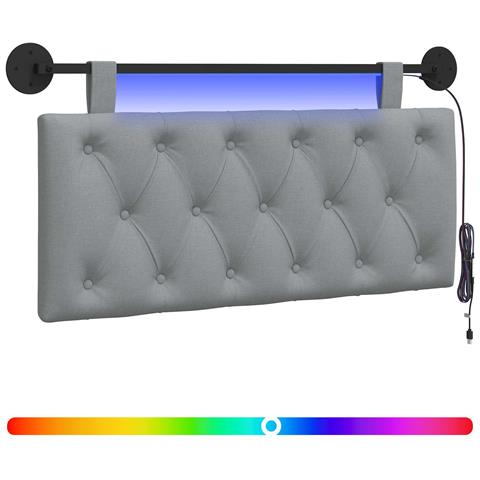 Testiera sospesa Con luce LED Grigio Chiaro Tessuto - Foto 1