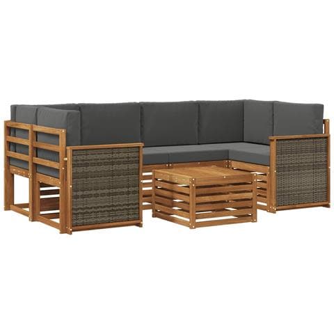 Set di divani da esterno con cuscino 7 pcs Naturale e Antracite - Foto 1
