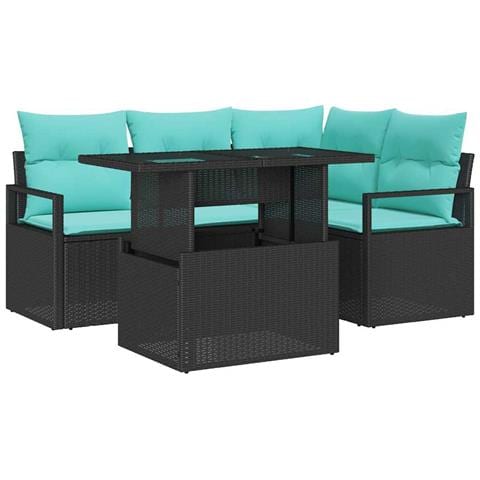 Set Divano da Giardino 5 pz 4-Numero di posti Nero e Blu - Foto 1