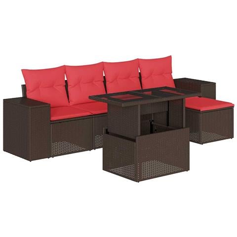 Set Divani da Giardino 6 pz con Cuscini Marrone in Polyrattan - Foto 1