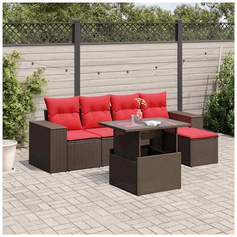 Set Divani da Giardino 6 pz con Cuscini Marrone in Polyrattan - Foto 2