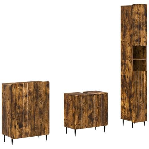 Set di armadietti da bagno in 3 pezzi ZWOLLE Rovere Fumo - Foto 1