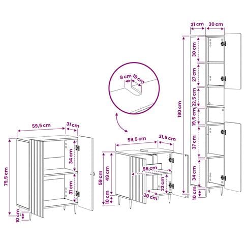 Set di armadietti da bagno in 3 pezzi ZWOLLE Rovere Fumo - Foto 8