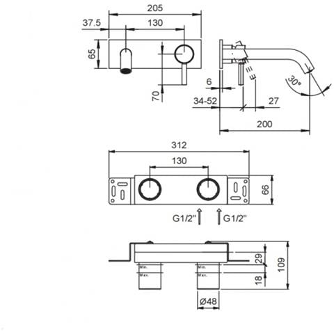 Parte Esterna Lavabo A Parete Nostromo E813b Leadfree, Cromo - Foto 2