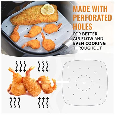 Carta Usa E Getta Per Friggitrice Ad Aria Quadrata 18 Cm Confezione Da 100 Pezzi White - Foto 5