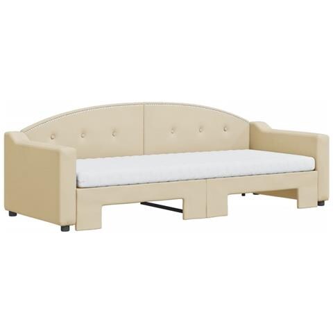 Divano Letto Estraibile Con Materassi Crema 80x200 Cm Tessuto - Foto 2