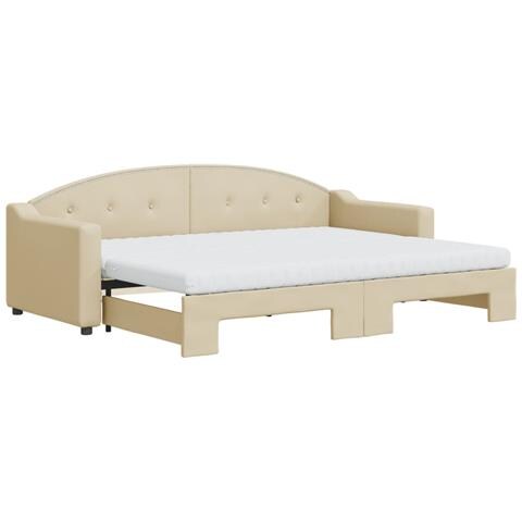 Divano Letto Estraibile Con Materassi Crema 80x200 Cm Tessuto - Foto 1