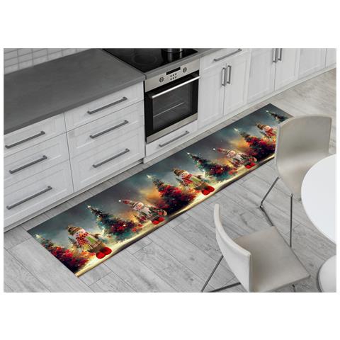 Tappeto Natale Passatoia Cucina Antiscivolo Sottolavello Digitale Pupazzo Albero 50x90 Pupazzo Albero - Foto 2