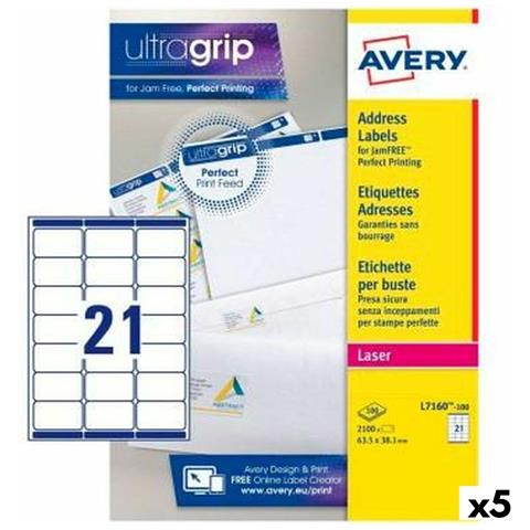 Etichette Per Stampante L7160 Bianco 100 Fogli 63,5 X 38,1 Mm (5 Unità) - Foto 1