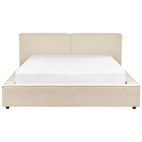 Letto Matrimoniale Velluto A Coste Beige 160 X 200 Cm Linards - Foto 8