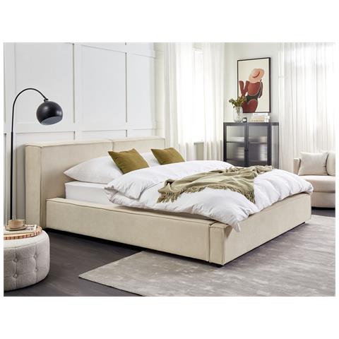 Letto Matrimoniale Velluto A Coste Beige 160 X 200 Cm Linards - Foto 1