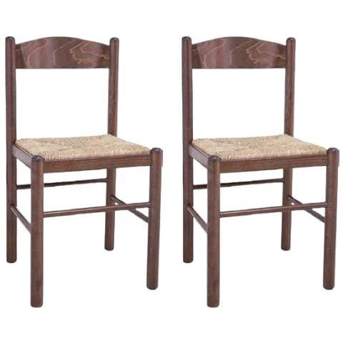 Set 2 Sedie Arte Povera Legno Tinta Noce Seduta Paglia 43x43x83 - Foto 1
