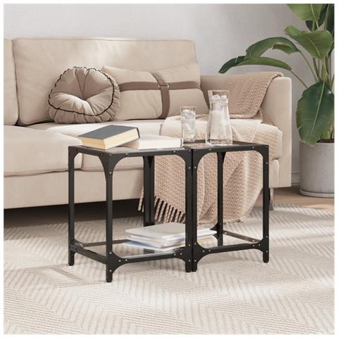 Tavolini Con Piano In Vetro Trasparente 2 Pz 30x30x40cm Acciaio - Foto 3