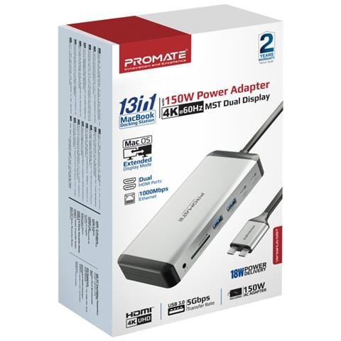 Hub Usb Mst Multi-schermo Monitor Doppio Versahub-mst 100w 13-in-1 Hdmi 4k Dual 3840x2160@60hz Connettore Usb-c Duale Per Macbook - Foto 8