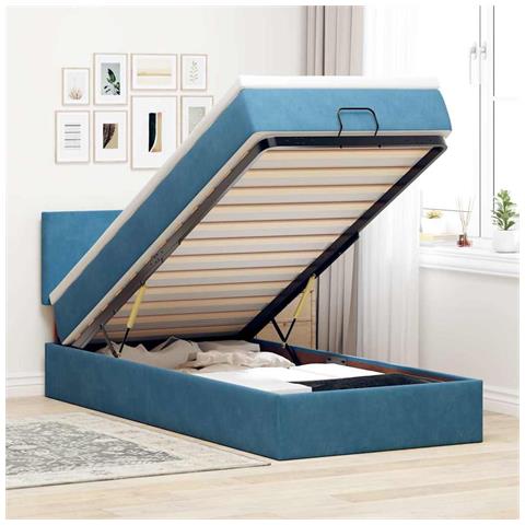 Pouf Letto Con Materasso E Led Blu Scuro 80x200cm In Velluto - Foto 1