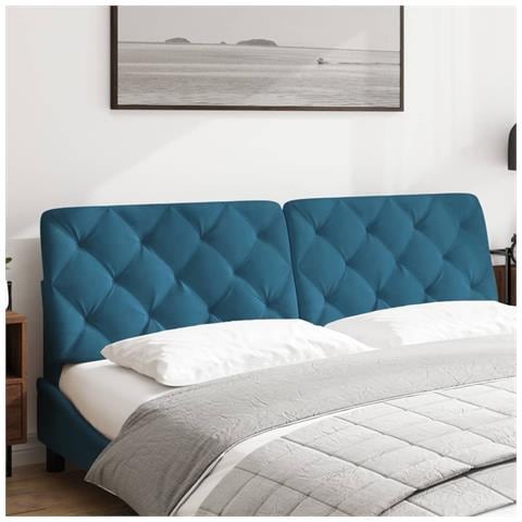 Cuscino Testiera Blu 180 Cm In Velluto - Foto 3