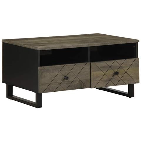 Tavolino Da Salotto Nero 80x54x40 Cm In Legno Massello Di Mango - Foto 1