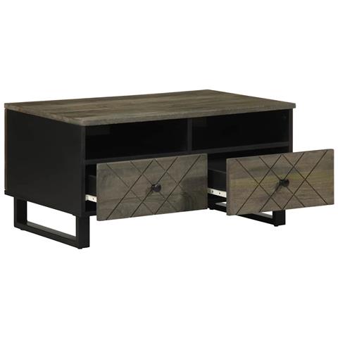 Tavolino Da Salotto Nero 80x54x40 Cm In Legno Massello Di Mango - Foto 2